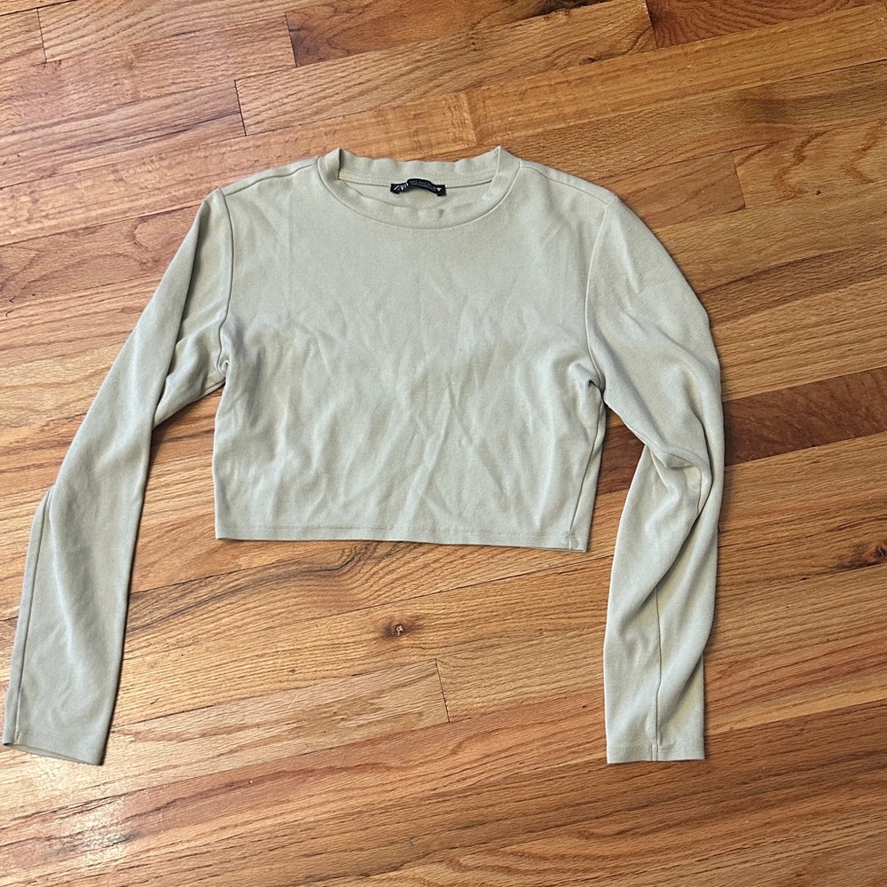 Zara Sage Green Long Sleeve Crop Top